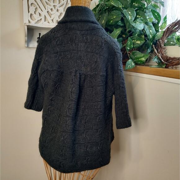 LOFT Cable Knit Open Front Grey Alpaca Wool Cardigan - Picture 6 of 7
